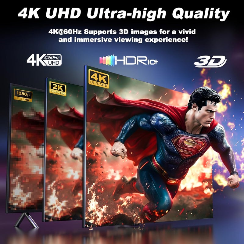 JCHICI HDMI Switch 4 in 1 Out 4K@60Hz, 4 Ports HDMI Switcher Splitter Selector with Remote, Support HDCP 2.2 HDR 10+ Dolby Vision/Atmos 18Gbps CEC for Apple TV Game PC PS4 5 Pro Xbox Roku - Image 5